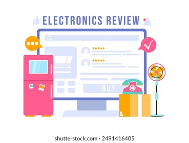 Electronics Review Vector Illustration with Customer Ratings on Quality of Service or Application and Providing Feedback in a Flat Cartoon Background