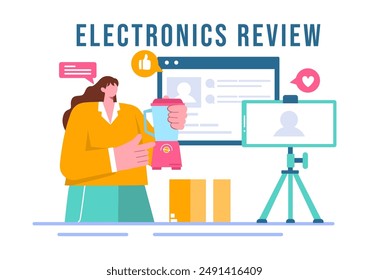 Electronics Review Vector Illustration with Customer Ratings on Quality of Service or Application and Providing Feedback in a Flat Cartoon Background