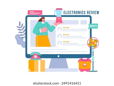 Electronics Review Vector Illustration with Customer Ratings on Quality of Service or Application and Providing Feedback in a Flat Cartoon Background