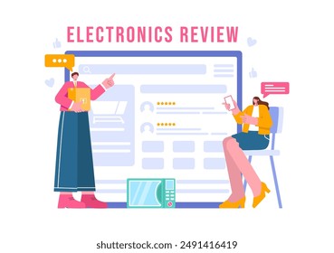 Electronics Review Vector Illustration with Customer Ratings on Quality of Service or Application and Providing Feedback in a Flat Cartoon Background