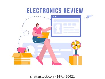 Electronics Review Vector Illustration with Customer Ratings on Quality of Service or Application and Providing Feedback in a Flat Cartoon Background