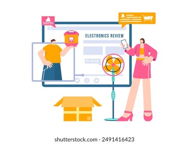 Electronics Review Vector Illustration with Customer Ratings on Quality of Service or Application and Providing Feedback in a Flat Cartoon Background