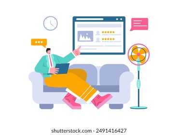 Electronics Review Vector Illustration with Customer Ratings on Quality of Service or Application and Providing Feedback in a Flat Cartoon Background