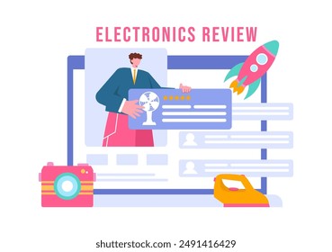 Electronics Review Vector Illustration with Customer Ratings on Quality of Service or Application and Providing Feedback in a Flat Cartoon Background