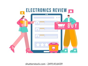 Elektronik Review Vektorillustration mit Kunde Ratings zu Quality of Service oder Anwendung und Bereitstellung von Rückmeldung in einem flachen Cartoon Hintergrund