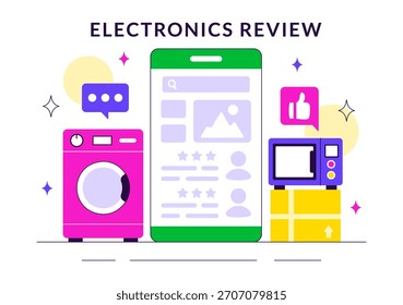 Electronics Review Vector Illustration with Customer Ratings on Service Quality and User Feedback in a Flat Cartoon Background