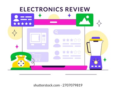 Electronics Review Vector Illustration with Customer Ratings on Service Quality and User Feedback in a Flat Cartoon Background