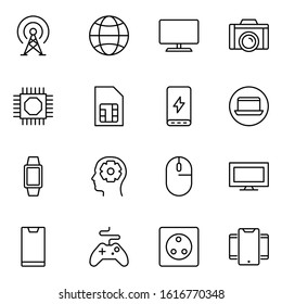 Electronics set line icons in flat design with elements for web site design and mobile apps.  Collection modern infographic logo and symbol. Electronics vector line pictogram