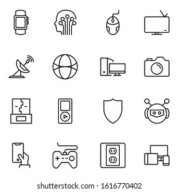 Electronics set line icons in flat design with elements for web site design and mobile apps.  Collection modern infographic logo and symbol. Electronics vector line pictogram