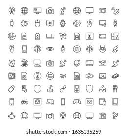 Electronics set line icons in flat design with elements for web site design and mobile apps.  Collection modern infographic logo and symbol. Electronics vector line pictogram