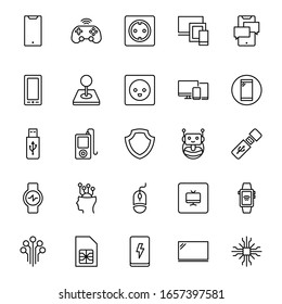 Electronics set line icons in flat design with elements for web site design and mobile apps.  Collection modern infographic logo and symbol. Electronics vector line pictogram