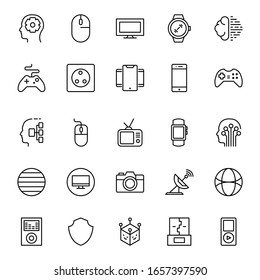 Electronics set line icons in flat design with elements for web site design and mobile apps.  Collection modern infographic logo and symbol. Electronics vector line pictogram