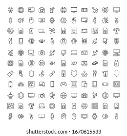 Electronics set line icons in flat design with elements for web site design and mobile apps.  Collection modern infographic logo and symbol. Electronics vector line pictogram
