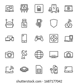 Electronics set line icons in flat design with elements for web site design and mobile apps.  Collection modern infographic logo and symbol. Electronics vector line pictogram