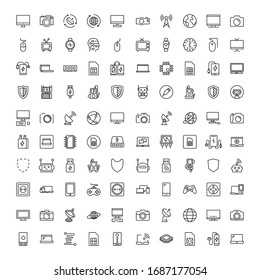 Electronics set line icons in flat design with elements for web site design and mobile apps.  Collection modern infographic logo and symbol. Electronics vector line pictogram