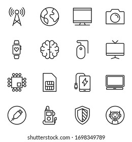 Electronics set line icons in flat design with elements for web site design and mobile apps.  Collection modern infographic logo and symbol. Electronics vector line pictogram