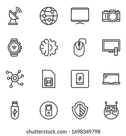 Elektronik-Set-Line-Icons in flachem Design mit Elementen für Web-Site-Design und mobile Apps.  Sammlung modernes Infografik-Logo und Symbol. Elektronik-Vektorgrafik-Piktogramm