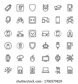 Electronics set line icons in flat design with elements for web site design and mobile apps.  Collection modern infographic logo and symbol. Electronics vector line pictogram
