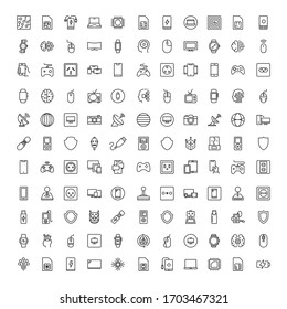 Electronics set line icons in flat design with elements for web site design and mobile apps.  Collection modern infographic logo and symbol. Electronics vector line pictogram