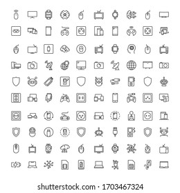 Electronics set line icons in flat design with elements for web site design and mobile apps.  Collection modern infographic logo and symbol. Electronics vector line pictogram
