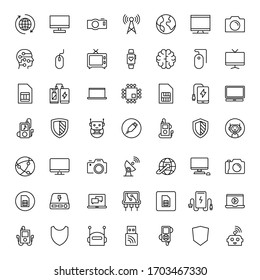 Electronics set line icons in flat design with elements for web site design and mobile apps.  Collection modern infographic logo and symbol. Electronics vector line pictogram