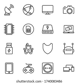 Electronics set line icons in flat design with elements for web site design and mobile apps.  Collection modern infographic logo and symbol. Electronics vector line pictogram