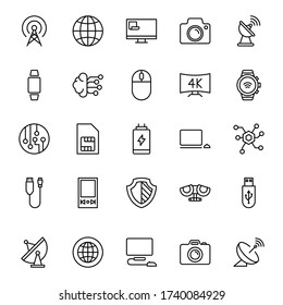 Electronics set line icons in flat design with elements for web site design and mobile apps.  Collection modern infographic logo and symbol. Electronics vector line pictogram
