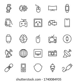 Electronics set line icons in flat design with elements for web site design and mobile apps.  Collection modern infographic logo and symbol. Electronics vector line pictogram