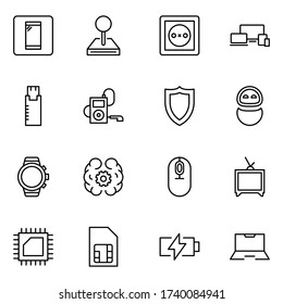 Electronics set line icons in flat design with elements for web site design and mobile apps.  Collection modern infographic logo and symbol. Electronics vector line pictogram