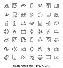 Electronics set line icons in flat design with elements for web site design and mobile apps.  Collection modern infographic logo and symbol. Electronics vector line pictogram