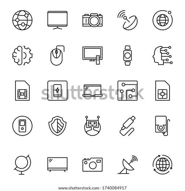 Electronics set line\
icons in flat design with elements for web site design and mobile\
apps.  Collection modern infographic logo and symbol. Electronics\
vector line\
pictogram