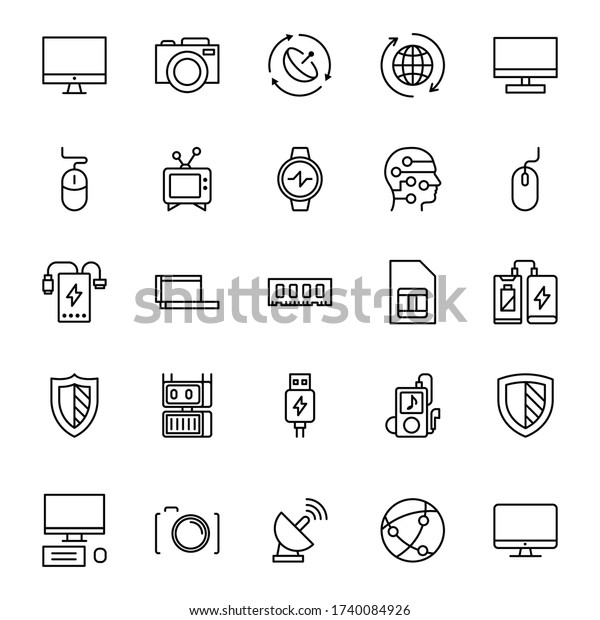 Electronics set line
icons in flat design with elements for web site design and mobile
apps.  Collection modern infographic logo and symbol. Electronics
vector line
pictogram