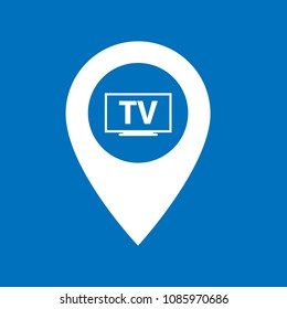 electronics shop here, pinpoint white isolated icon. electronics shop map marker pin, vector illustration.