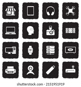 Electronics Store Icons. Grunge Black Flat Design. Vector Illustration.
