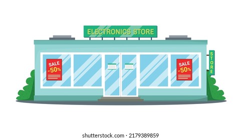 Electronics Store With Promotional Posters.