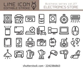 Los electrónicos almacenan el conjunto de iconos vectoriales. Icono de línea modificable.