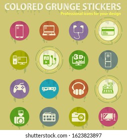 Electronics supermarket colored grunge icons with sweats glue for design web and mobile applications