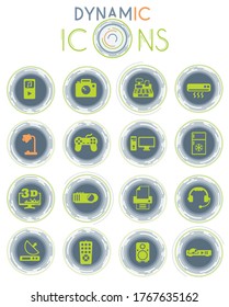 electronics supermarket vector icons on white background with dynamic lines for animation for web and user interface design