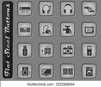 electronics supermarket vector web icons on the flat steel buttons