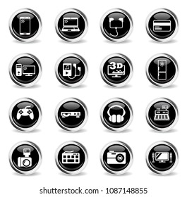 electronics supermarket web icons - black round chrome buttons