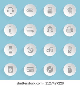 electronics supermarket web icons on light paper circles