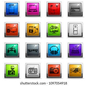 electronics supermarket web icons in square colored buttons