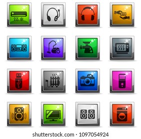 electronics supermarket web icons in square colored buttons