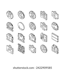 electronics technician technology isometric icons set. engineer repair, circuit service, board hardware, worker maintenance, computer electronics technician technology color line