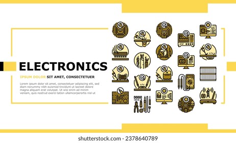 electronics technician technology landing web page vector. engineer repair, circuit service, board hardware, worker maintenance, computer electronics technician technology Illustration