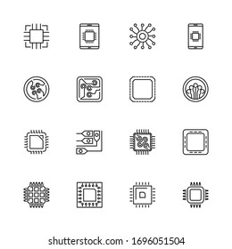 Electronics Technology outline icons set - Black symbol on white background. Electronics Technology Simple Illustration Symbol - lined simplicity Sign. Flat Vector thin line Icon - editable stroke