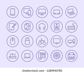 Electronics, Technology Store Line Icon. Vector Illustration Flat style. Included Icons as Tv, Computer, Phone, Audio Devices and more. Editable Stroke