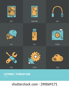 Electronics / Technology Vector Grunge Icons VOL.2 - Set od nine icons with grunge retro vector texture - Infographic resource