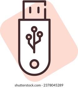 Electronics USB port, illustration or icon, vector on white background.