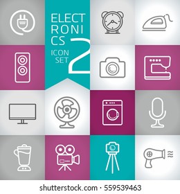 Electronics Vector outline icons with color modern background